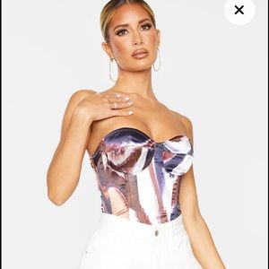 Brown Contrast Swirl Print Satin Corset